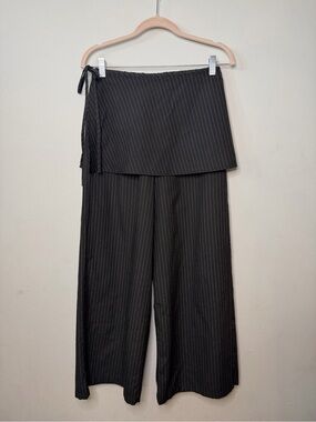 Women’s Black Linen Pinstripe Removable Wrap Palazzo Pants